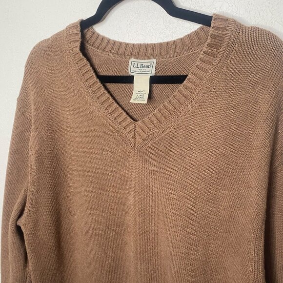 L.L. Bean Mens Brown V-Neck Cotton Sweater Size L Tan Fall Neutral Preppy - Picture 4 of 10